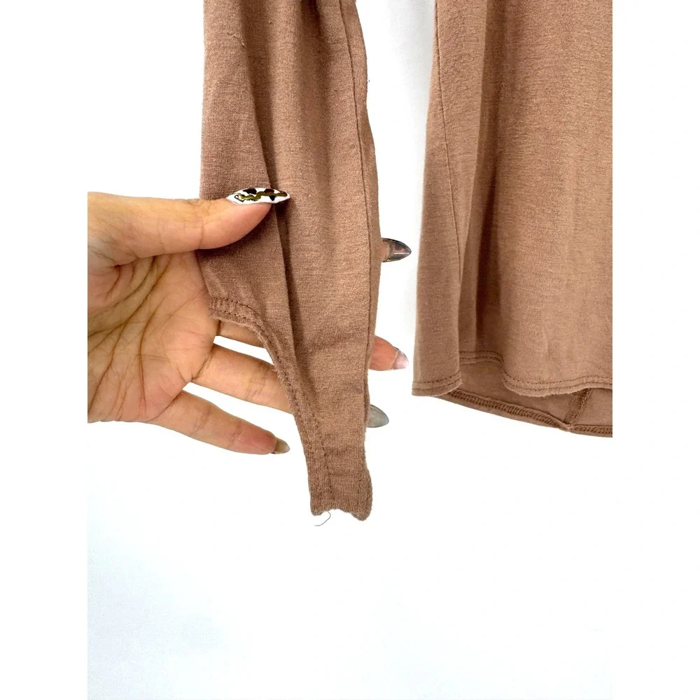 Joah Brown Mocha Brown Open Back Turtleneck Long Sleeve Top Thumbholes S/M - Picture 5 of 7